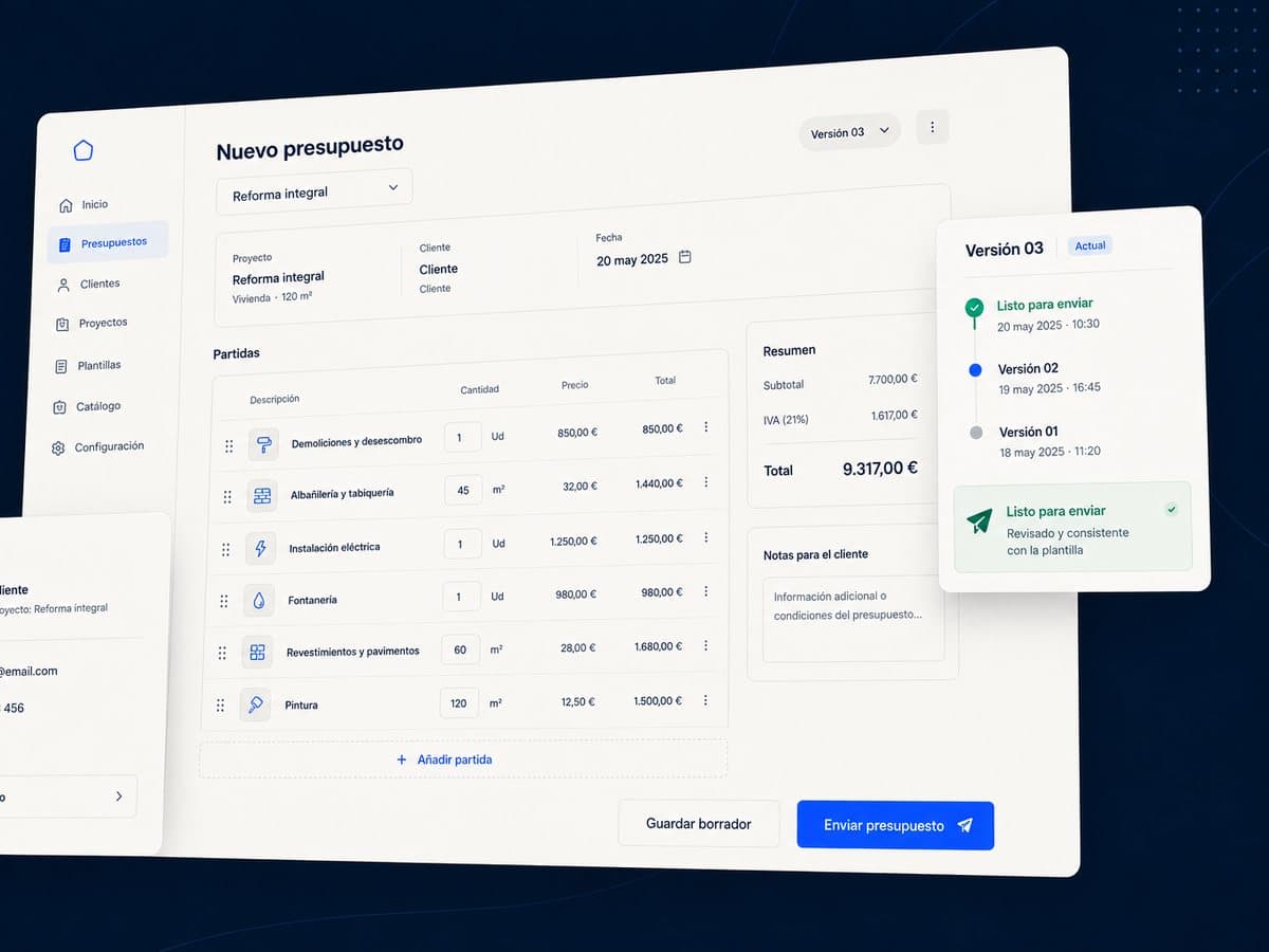 Mockup of Quoting dashboard for a renovation company